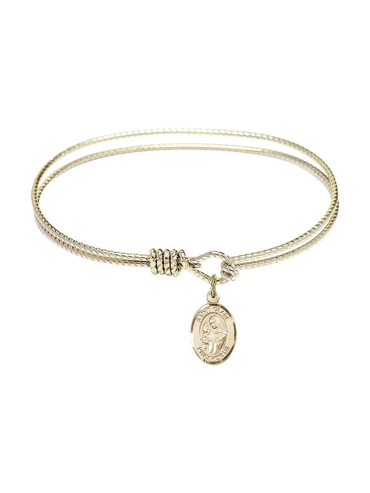 6 1/4 inch Oval Eye Hook Bangle Bracelet w/ St. Clare of Assisi in Gold-Filled