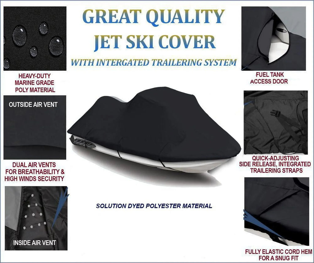 BLACK 600 DENIER JetSki Cover Compatible for Jet Ski PWC Cover Compatible for Yamaha WaveRunner GP 800R 1998 1999 2000 2 Seater