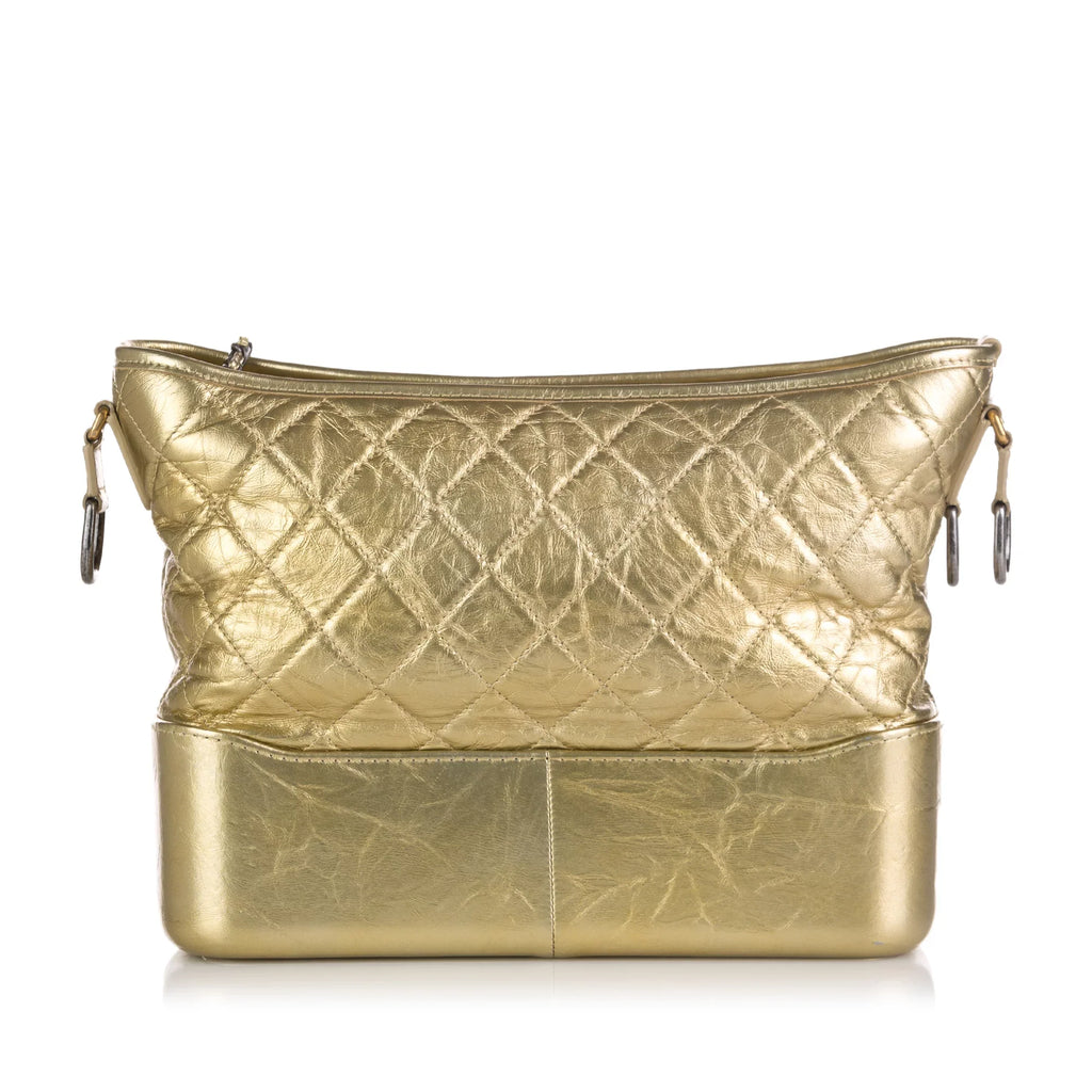 Pre-Owned Authenticated Chanel Medium Gabrielle Hobo Lambskin Leather Gold Shoulder Bag Unisex (Good)