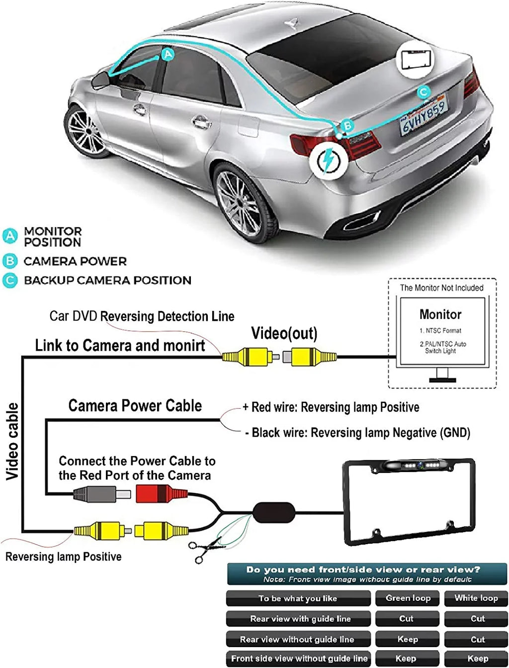 For Pioneer MVH-1400NEX Night Vision Color Front or Rear View Camera Chrome Silver Frame