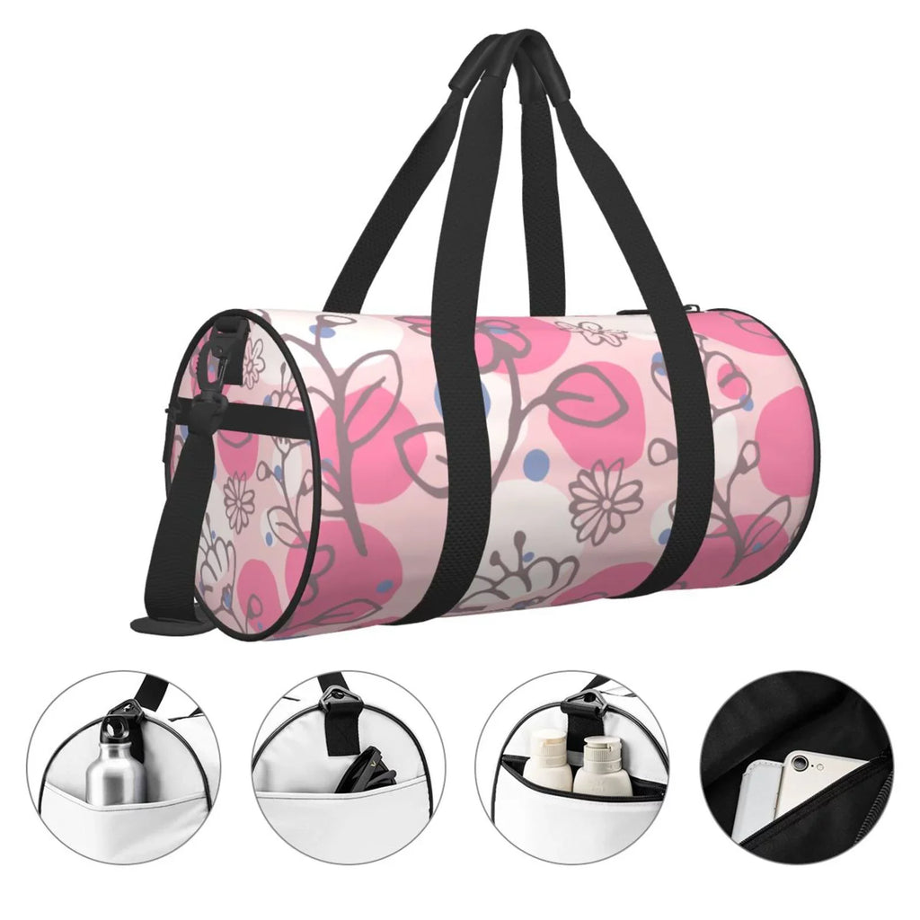 XMXT Unisex Large Sports Tote Gym Bag for Women, Flowers Floral Pink Stamp Weekenders Bags Travel Bag