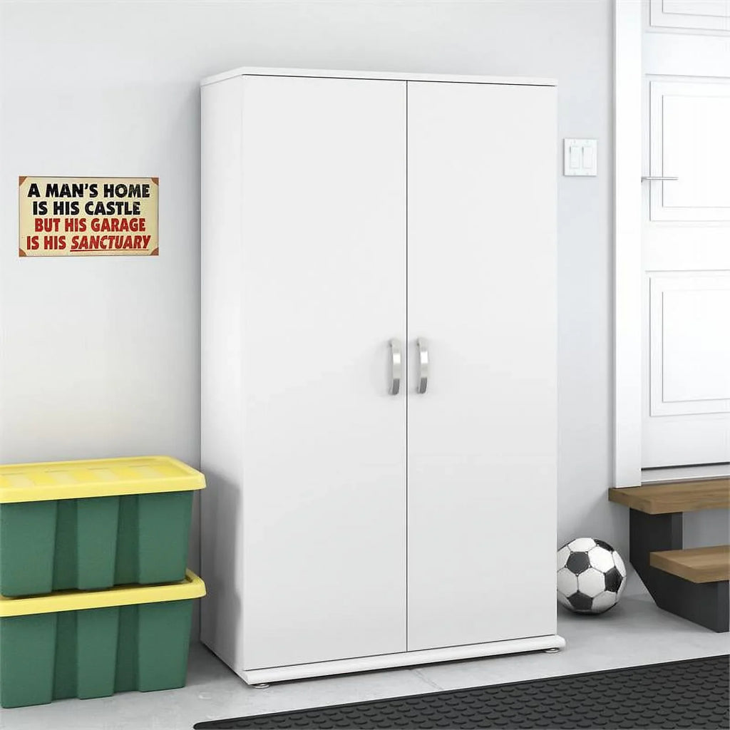 Pemberly Row Tall Garage Storage Cabinet in White - Engineered Wood