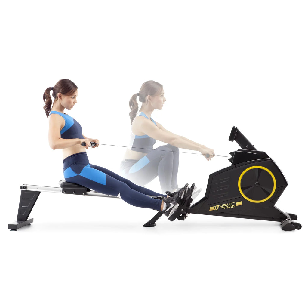 CIRCUIT FITNESS Deluxe Foldable Magnetic Rowing Machine with 8 Resistance Settings/Transport Wheels/LCD Monitor AMZ-986RW