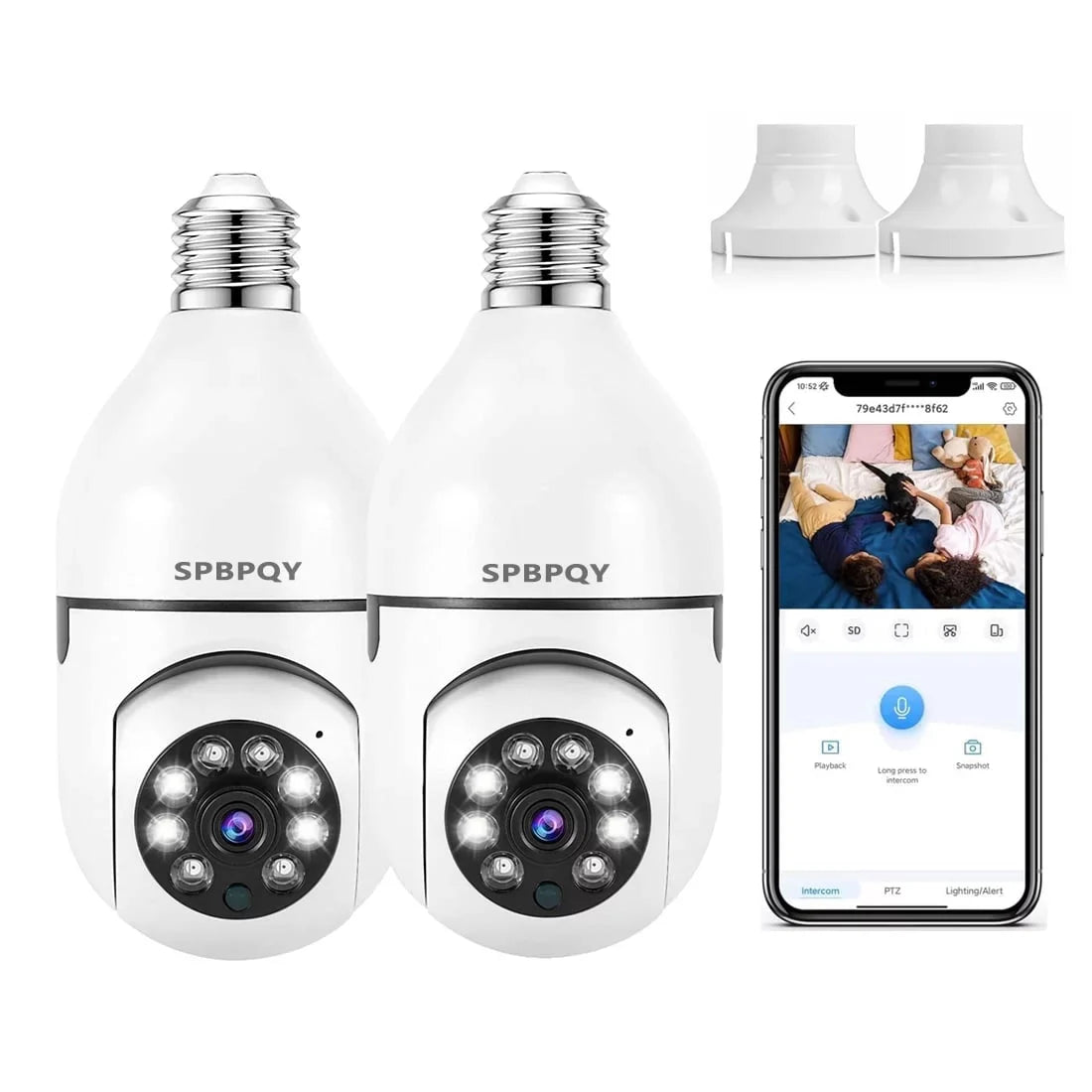 SPBPQY Light Bulb Camera, 2 Pack Security Camera 1080p, 360 Surveillance Camera (2.4GHz WiFi)