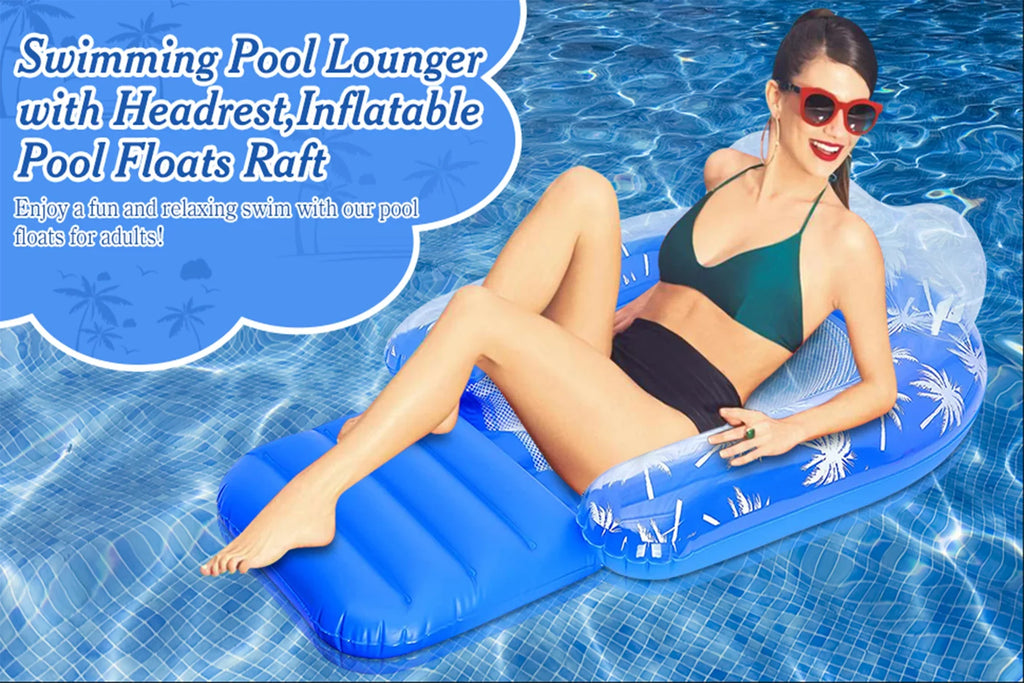 2 Pack Inflatable Pool Chair Float for Adults with Headrest Comfortable Contour Design Perfect for Relaxation, Pool Parties, and Beach Lounging