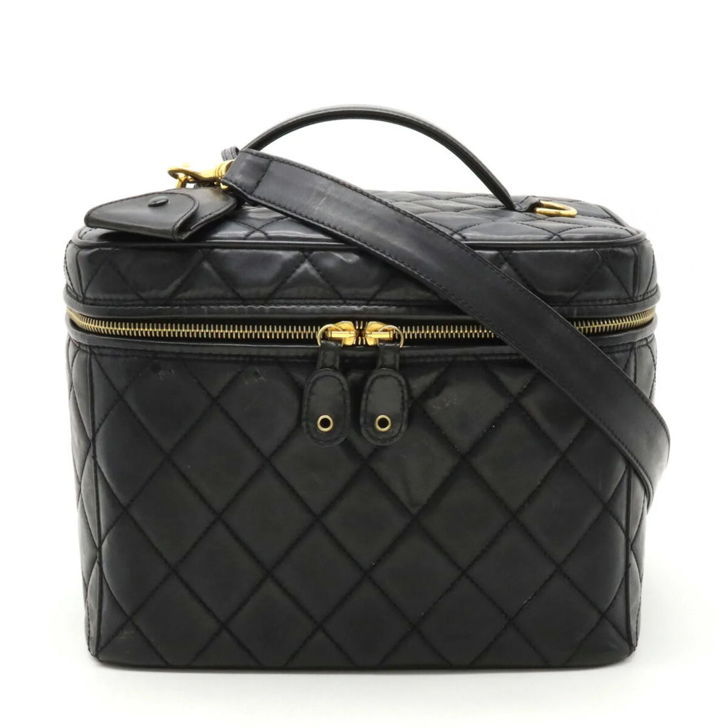 Pre-Owned CHANEL Chanel Matelasse Coco Mark Vanity Bag Handbag Shoulder Leather Black (Fair)