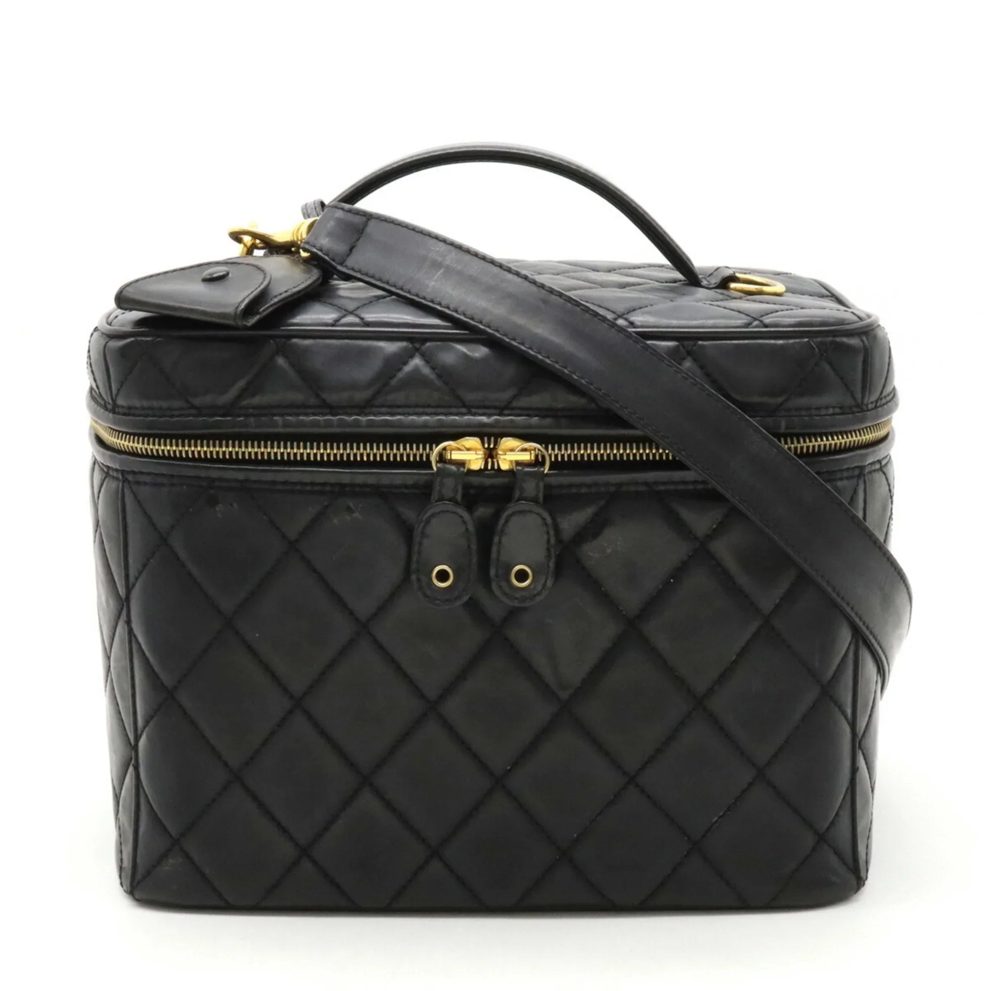 Pre-Owned CHANEL Chanel Matelasse Coco Mark Vanity Bag Handbag Shoulder Leather Black (Fair)