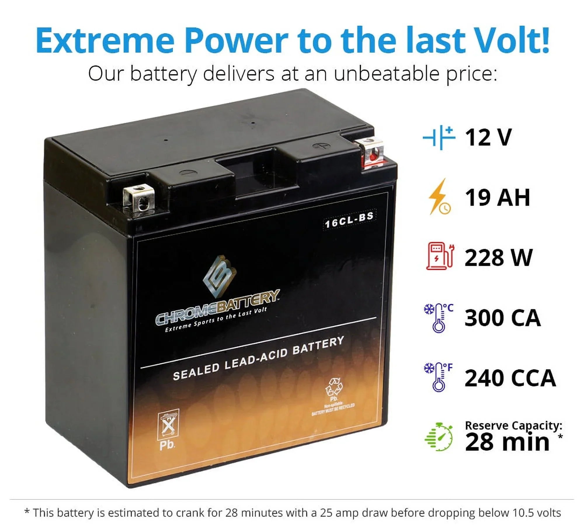 Chrome Battery Yb16cl-bs Jet Ski Battery for Kawasaki Js650 Sx Cc 87-'95