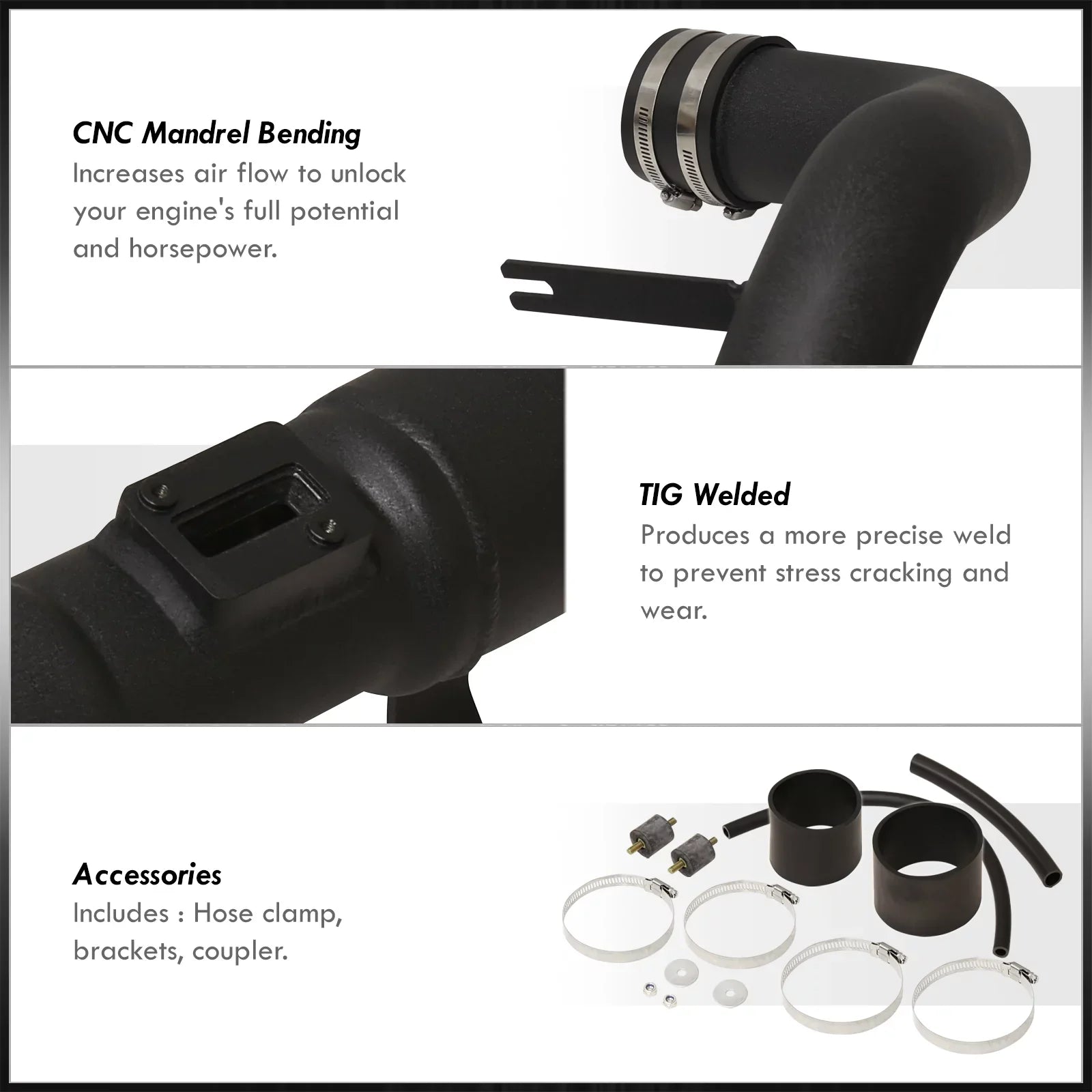 AJP Distributors JDM Cold Air Intake CAI Induction System Black Aluminum Piping Tube + Filter Compatible/Replacement For Honda Civic DX LX EX 1.8L L4 2006 2007 2008 2009 2010 2011 06 07 08 09 10 11