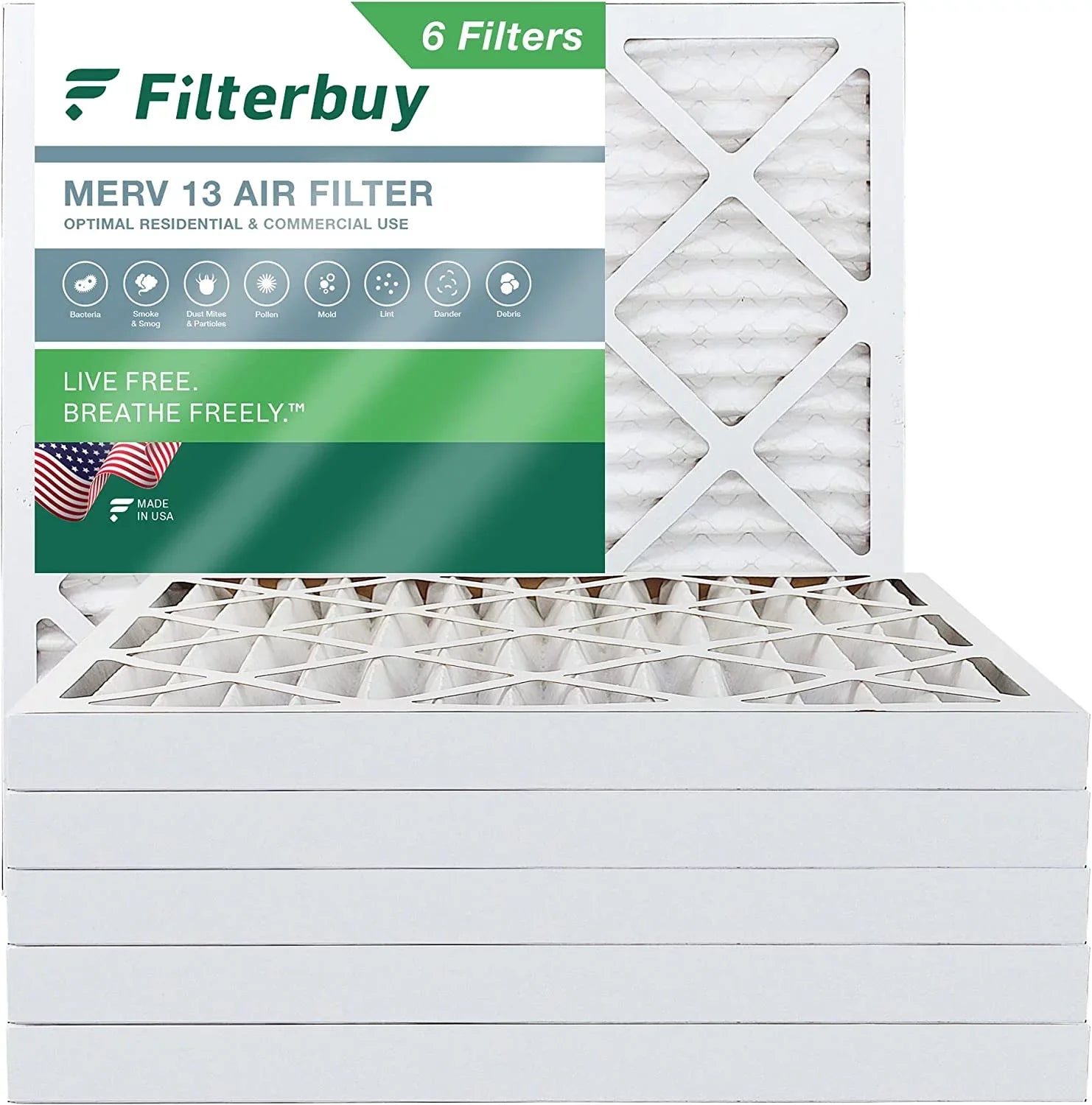 Filterbuy 20x20x2 MERV 13 Pleated HVAC AC Furnace Air Filters (6-Pack)