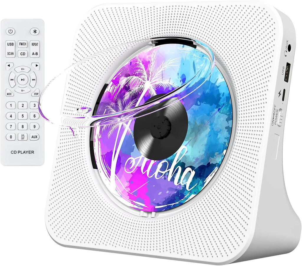 Gueray Portable CD Player with Bluetooth, Desktop CD Music Players for Home Built-in Double HiFi Sound Speakers, Support AUX&USB Headphone Jack, FM Radio Boombox, LCD Monitor Display for Kids Gift