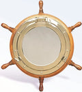 Nagina International Lavish Deluxe Brass Porthole Mirror Ship Wheel | True Home Decor (16 Inches)