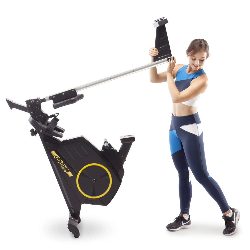 CIRCUIT FITNESS Deluxe Foldable Magnetic Rowing Machine with 8 Resistance Settings/Transport Wheels/LCD Monitor AMZ-986RW
