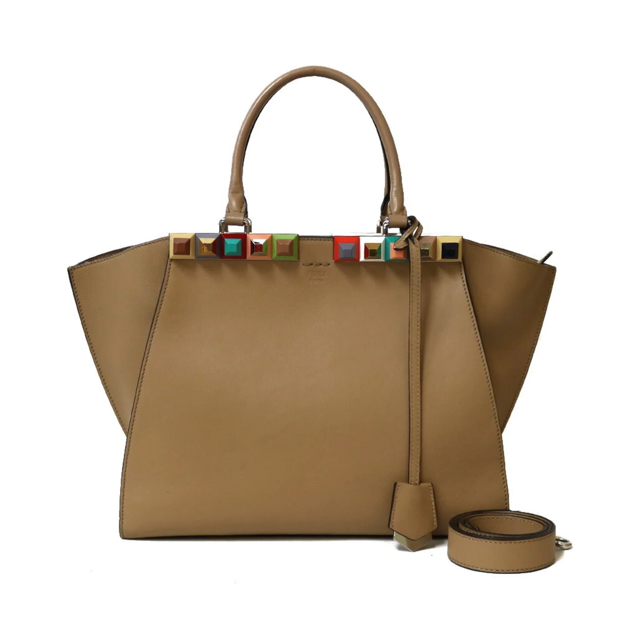 Pre-Owned FENDI Shoulder Bag Trois Heors Beige Women's Leather (Good)