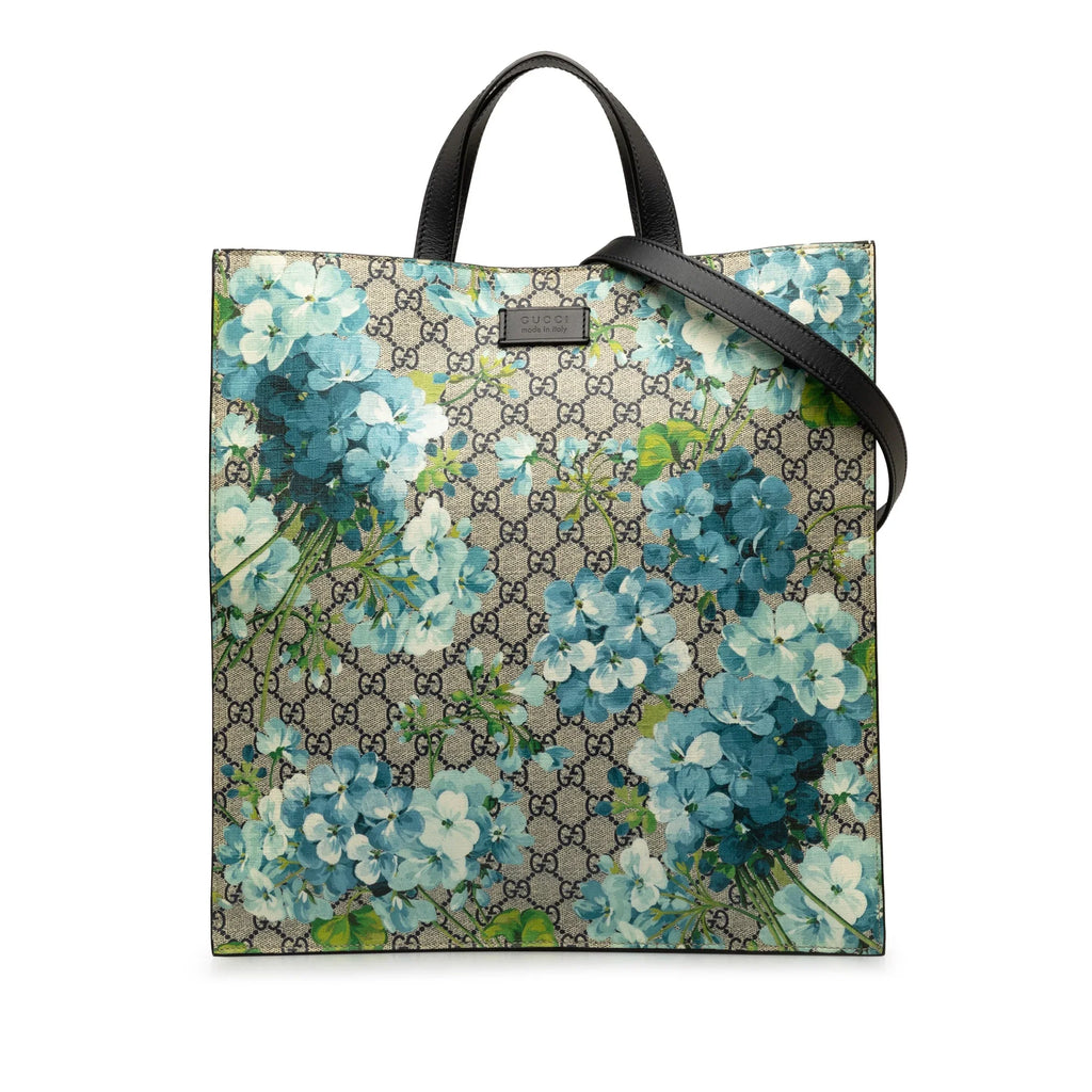 Pre-Owned Authenticated Gucci GG Supreme Blooms Convertible Soft Tote Coated Canvas Fabric Blue Satchel Unisex (Good)
