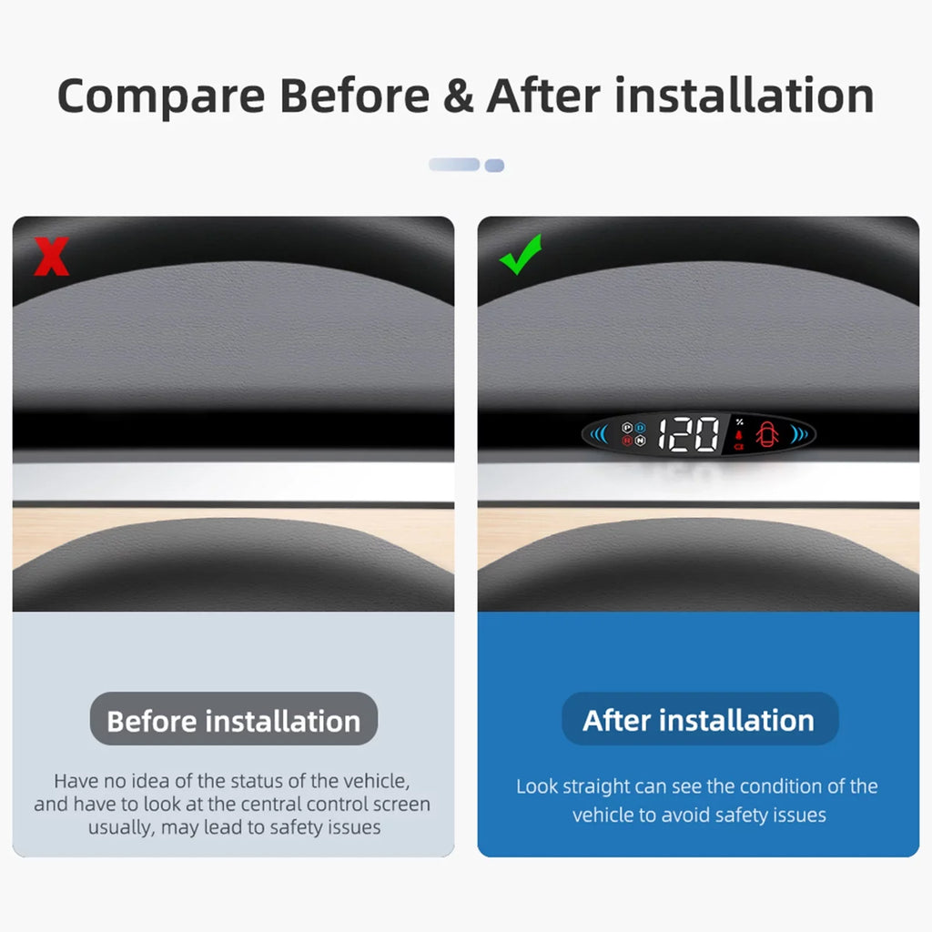 Nebublu Tesla Model 3 Model Y Head Up Display， Digital Speedometer Display, Vehicle Speed, Gear, Turn Signal, Battery, Door Reminder, Seat Belt Reminder