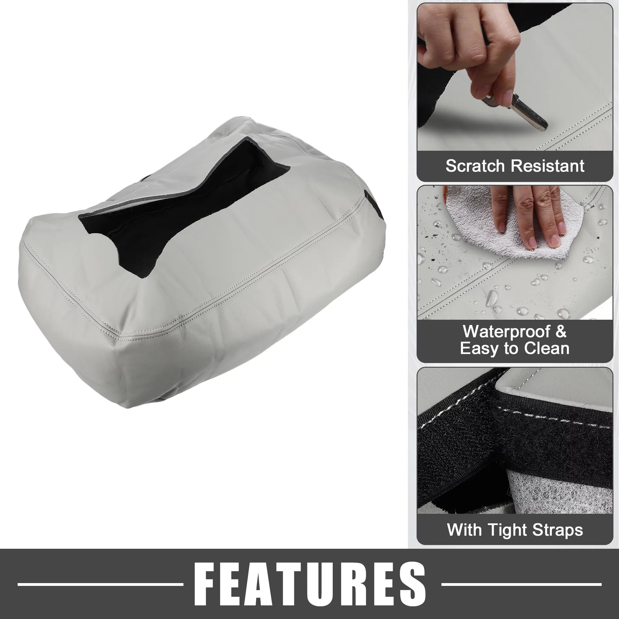 Center Console Cover Pad Fluid for Chevy Silverado 1500 1500HD 2007-2014 Faux Leather Gray