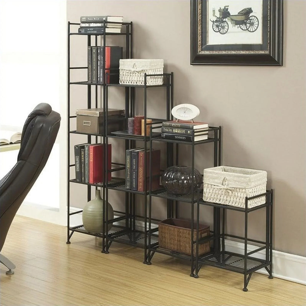 Pemberly Row Transitional Metal 4 Tier Folding Shelf Unit in Black
