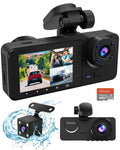 Dash Cam for Car, 1080P 3 Channel Front & Rear Inside Dash Camera, Super Night Vision, Parking Monitor, Loop Recording, with 32GB SD Card
