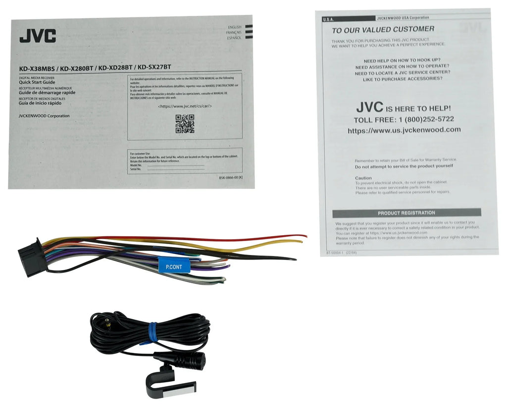 JVC KD-X280BT Car In-Dash Unit, Single-DIN Digital Media Receiver with Bluetooth, KD-X280BT