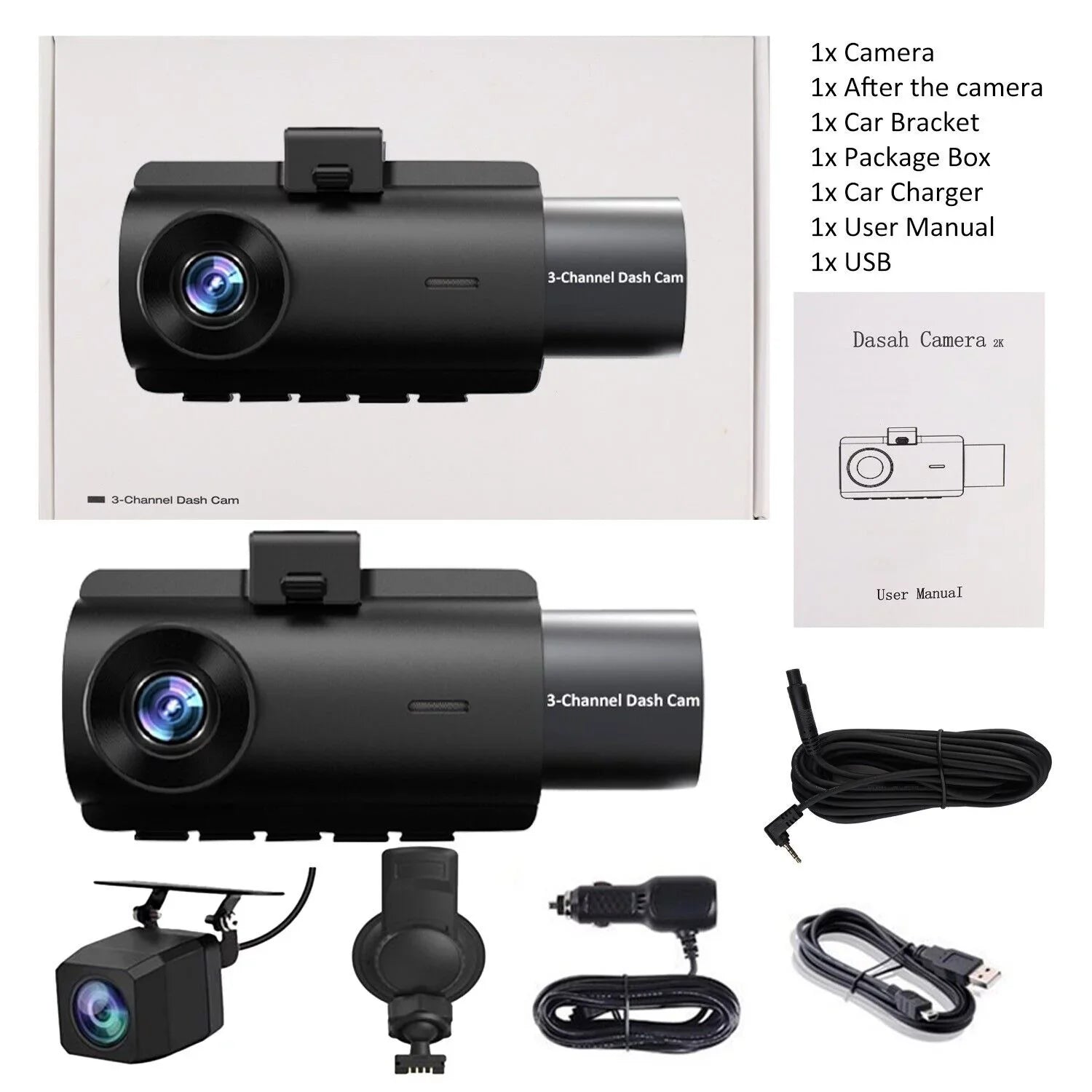 3 Lens Cars True 4K Dual Dash Camera Front & Rear WiFi&GPS Track Video Recorder