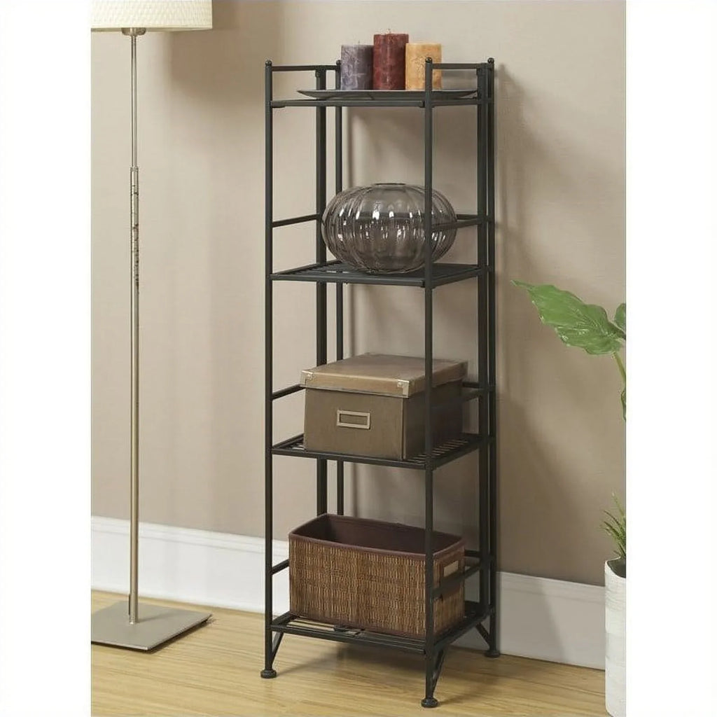 Pemberly Row Transitional Metal 4 Tier Folding Shelf Unit in Black