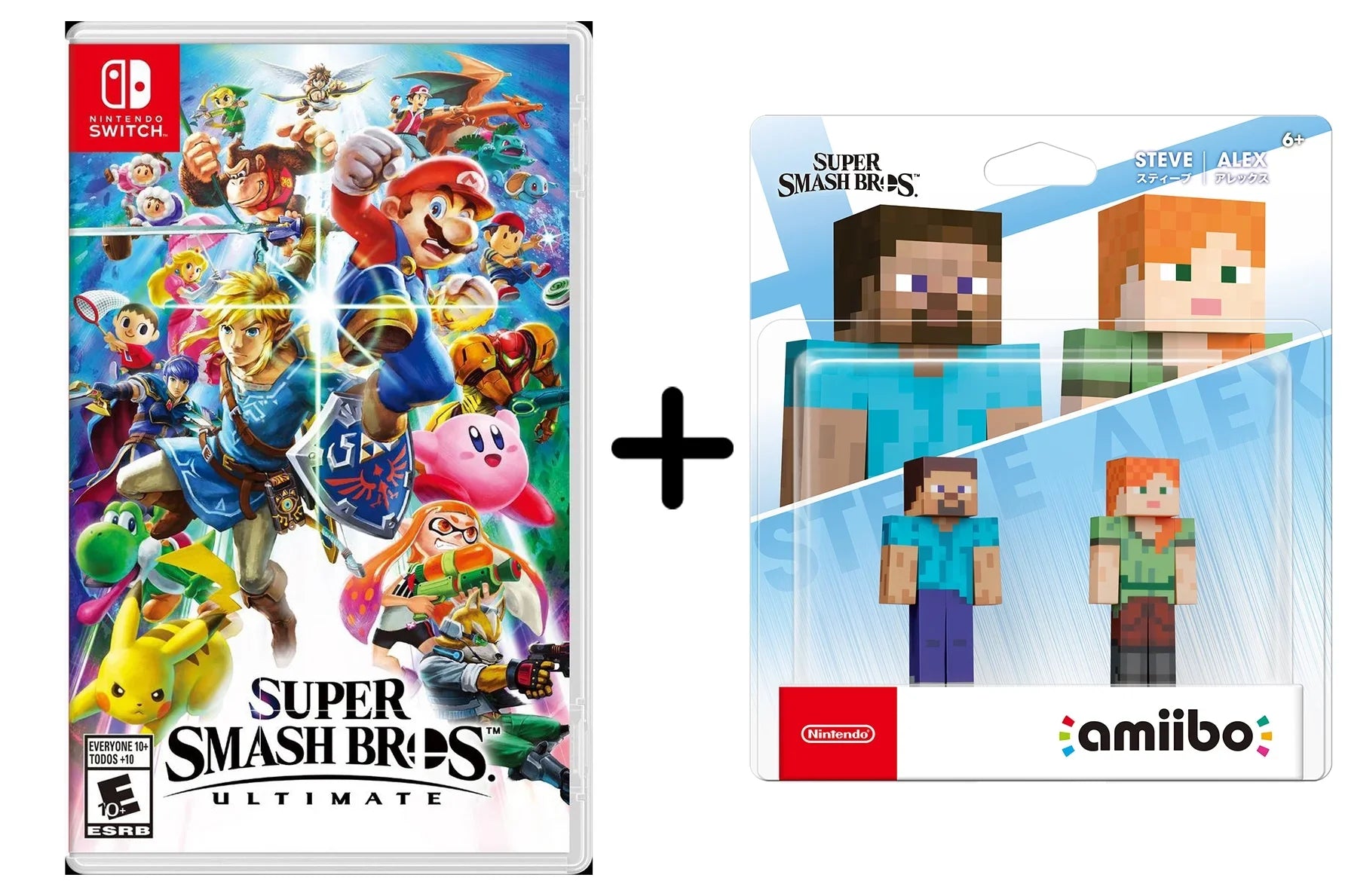 Super Smash Bros Ultimate + Steve/Alex amiibo Figures - Nintendo Switch