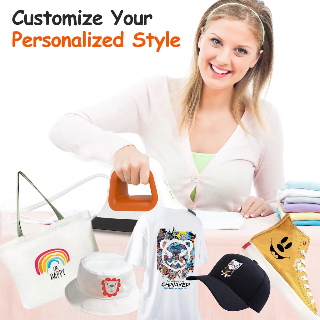 Mini Heat Press Machine 7" * 3.8" in Portable Iron Heat Transfer Machine with Fast Heating for T-Shirt Clothes Hat Bags, Orange