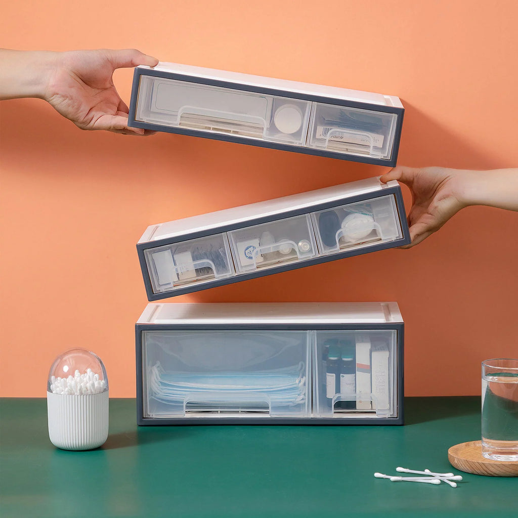 Organize storage box for multi-scene use, ROSELIFE [TFAC] Desktop Organizer, 4 Pieces, 4 Drawers, 5 Slots, Transparent