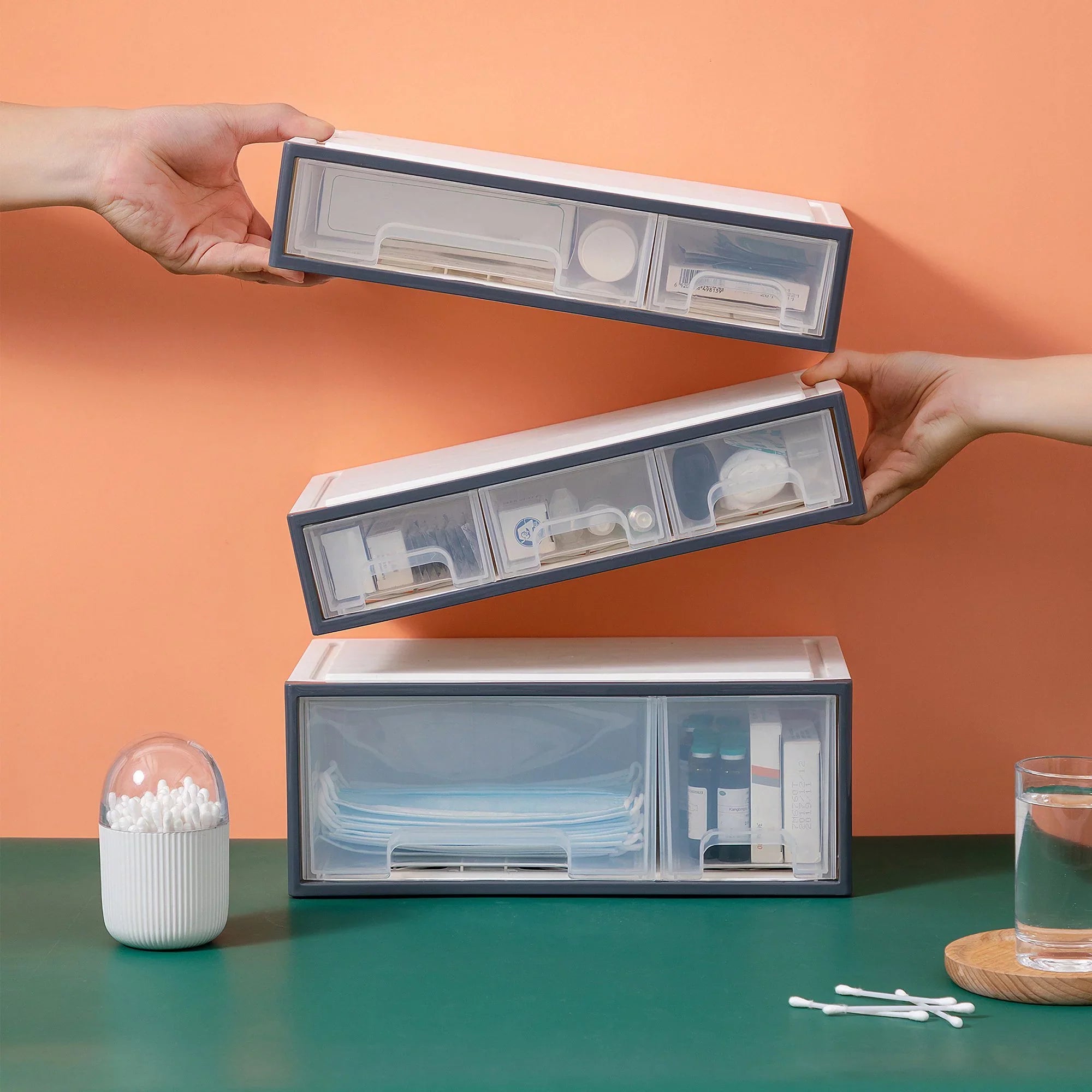 Organize storage box for multi-scene use, ROSELIFE [TFAC] Desktop Organizer, 4 Pieces, 4 Drawers, 5 Slots, Transparent