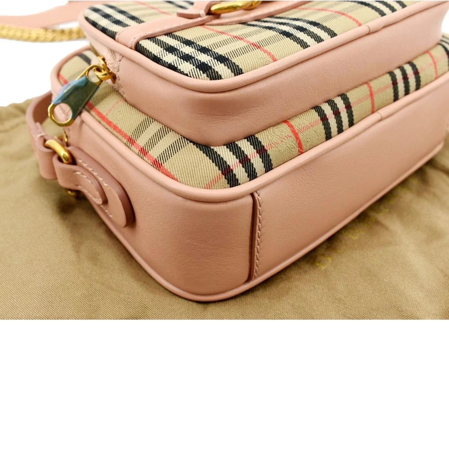 Pre-owned BURBERRY 1983 Knight Check Link Crossbody Camera Bag Light Pink