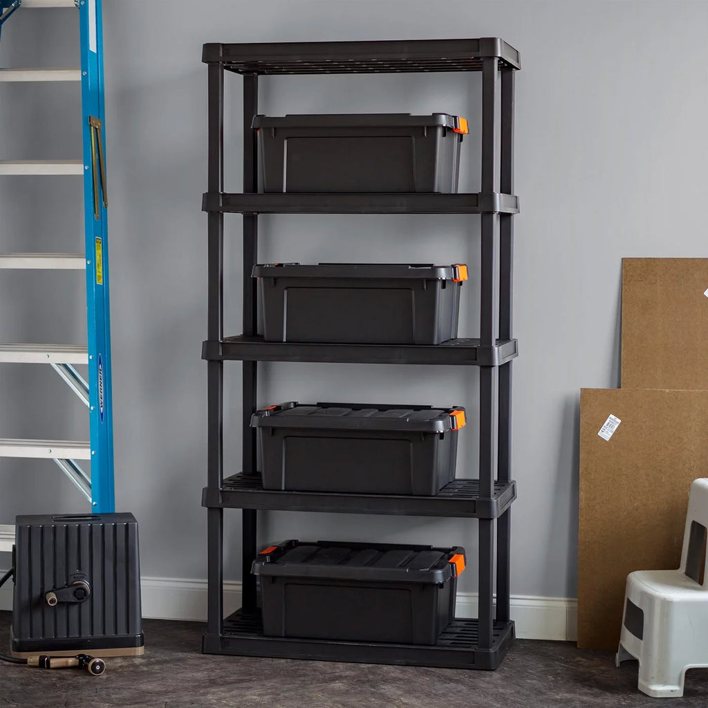 IRIS USA 5-Tier Large Plastic Rack Storage Shelf with 500 lb. Total Capacity, Black