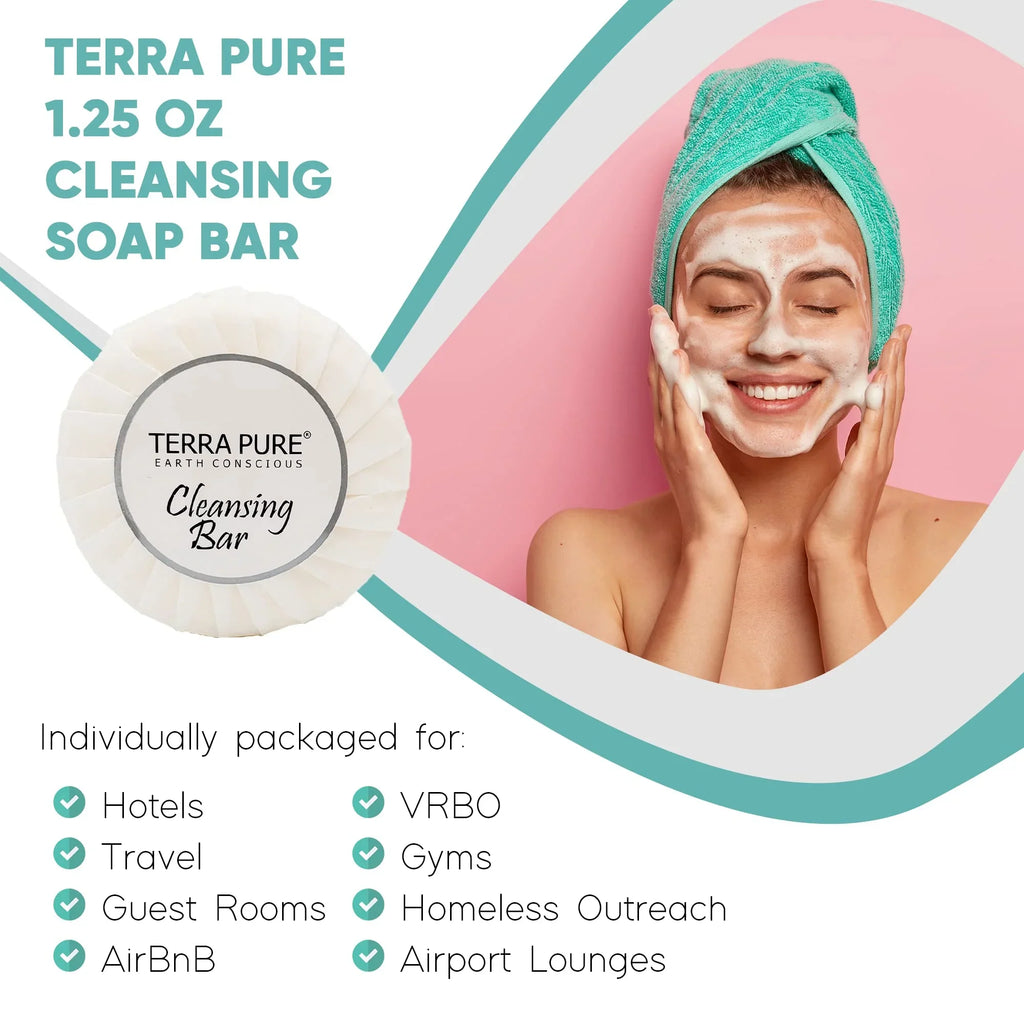 Terra Pure Aloe and Olive Oil Bar Soap, Travel Size Hotel Amenities, 1.25 oz (Pack of 100)