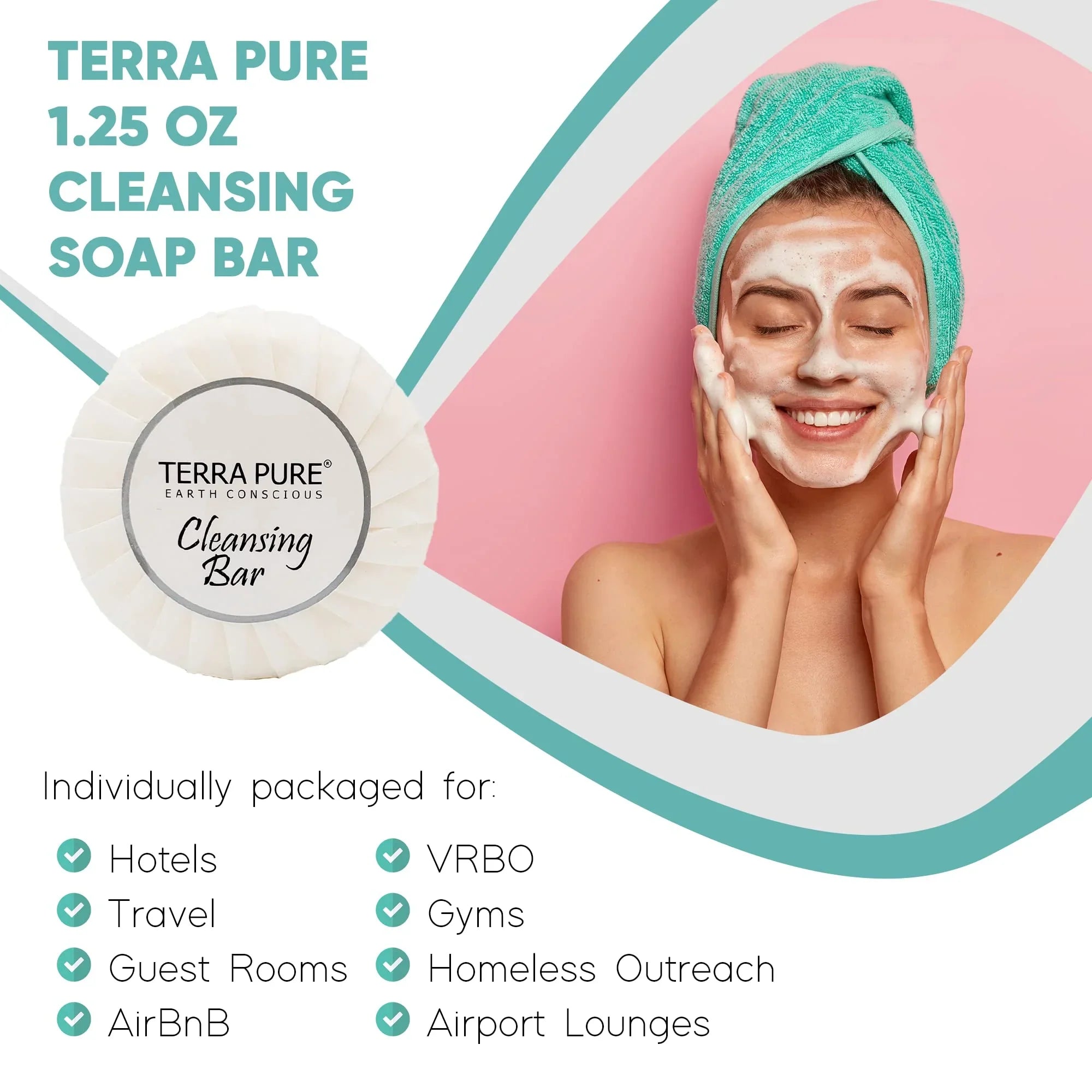 Terra Pure Aloe and Olive Oil Bar Soap, Travel Size Hotel Amenities, 1.25 oz (Pack of 100)