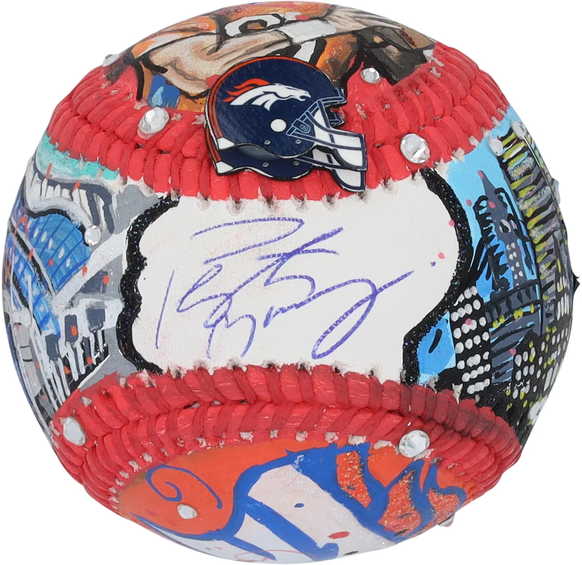 Peyton Manning Denver Broncos Autographed Baseball - Art by Charles Fazzino - LG20377145 - Fanatics Authentic Certified