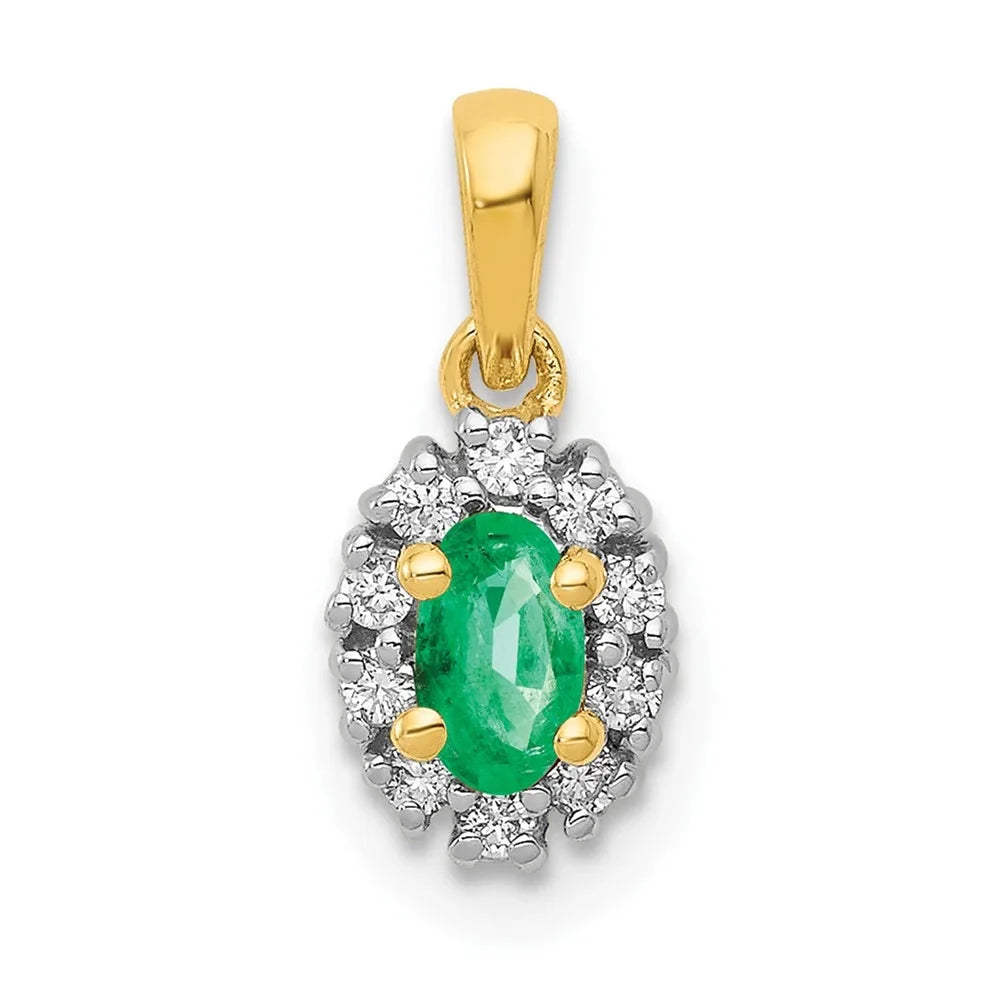 14k and Rhodium Diamond and Oval Emerald Pendant QPM5252-EM-010-YA