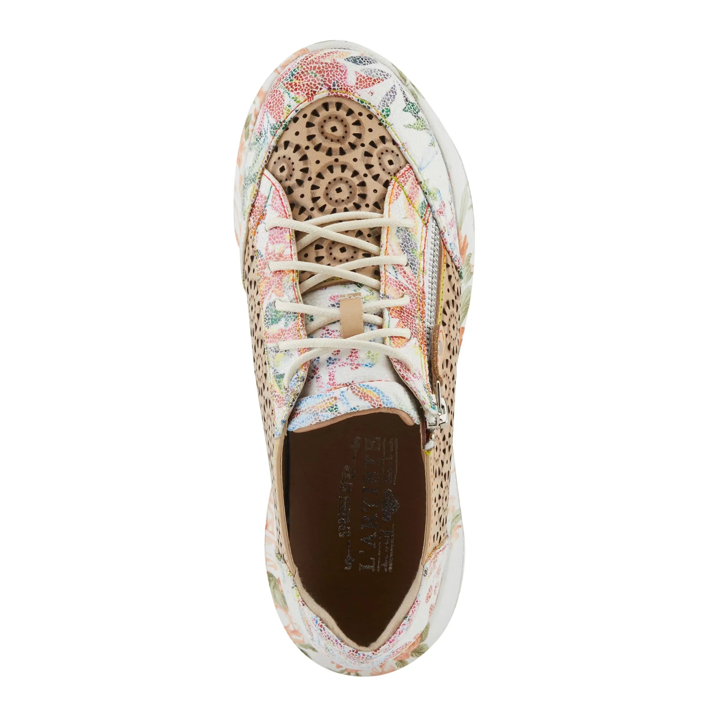 L'Artiste Women's Jazzie Lace-Up Fashion Sneaker with Flowers Beige Multi EU 38/7.5-8
