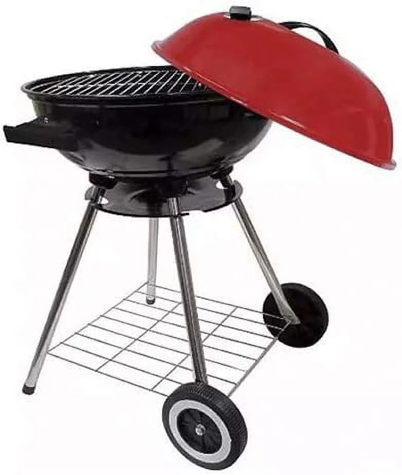 alp Classic Large 18x31 Charcoal Barbecue Grill Portable BBQ Heavy Steel W/Wheels Legs Ash Catcher Red/Black Color