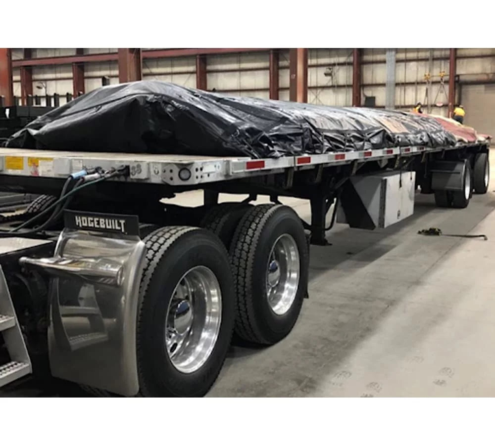 24' x 18' Black Steel Tarp for Heavy Duty Truck Cargo - 14 Oz Vinly Lightweight Flatbed Tarps with 8' Drop - Liquid Tarp for Trailers to Protect Cargo from Wind, Rain, Snow and Sun
