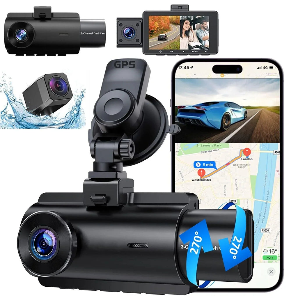 3 Lens Cars True 4K Dual Dash Camera Front & Rear WiFi&GPS Track Video Recorder