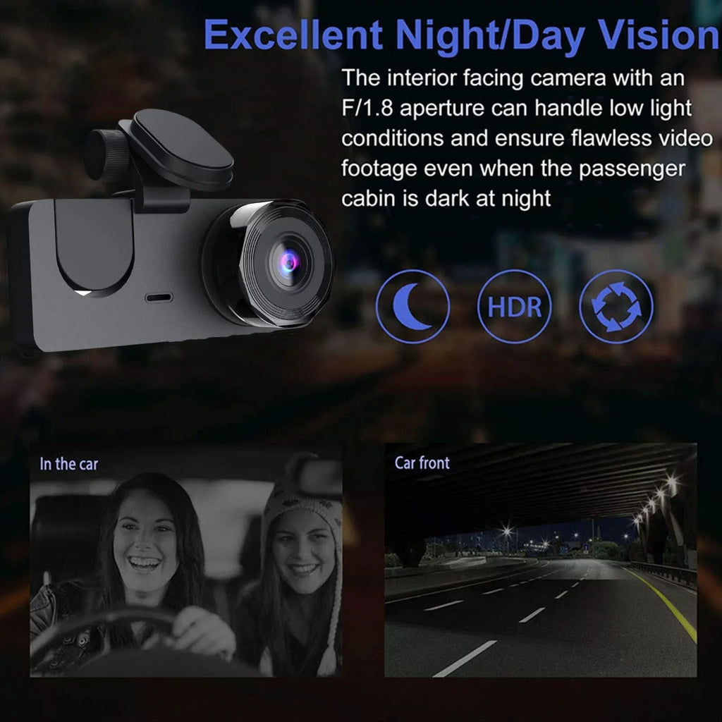 Dash Cam for Car, 1080P 3 Channel Front & Rear Inside Dash Camera, Super Night Vision, Parking Monitor, Loop Recording, with 32GB SD Card