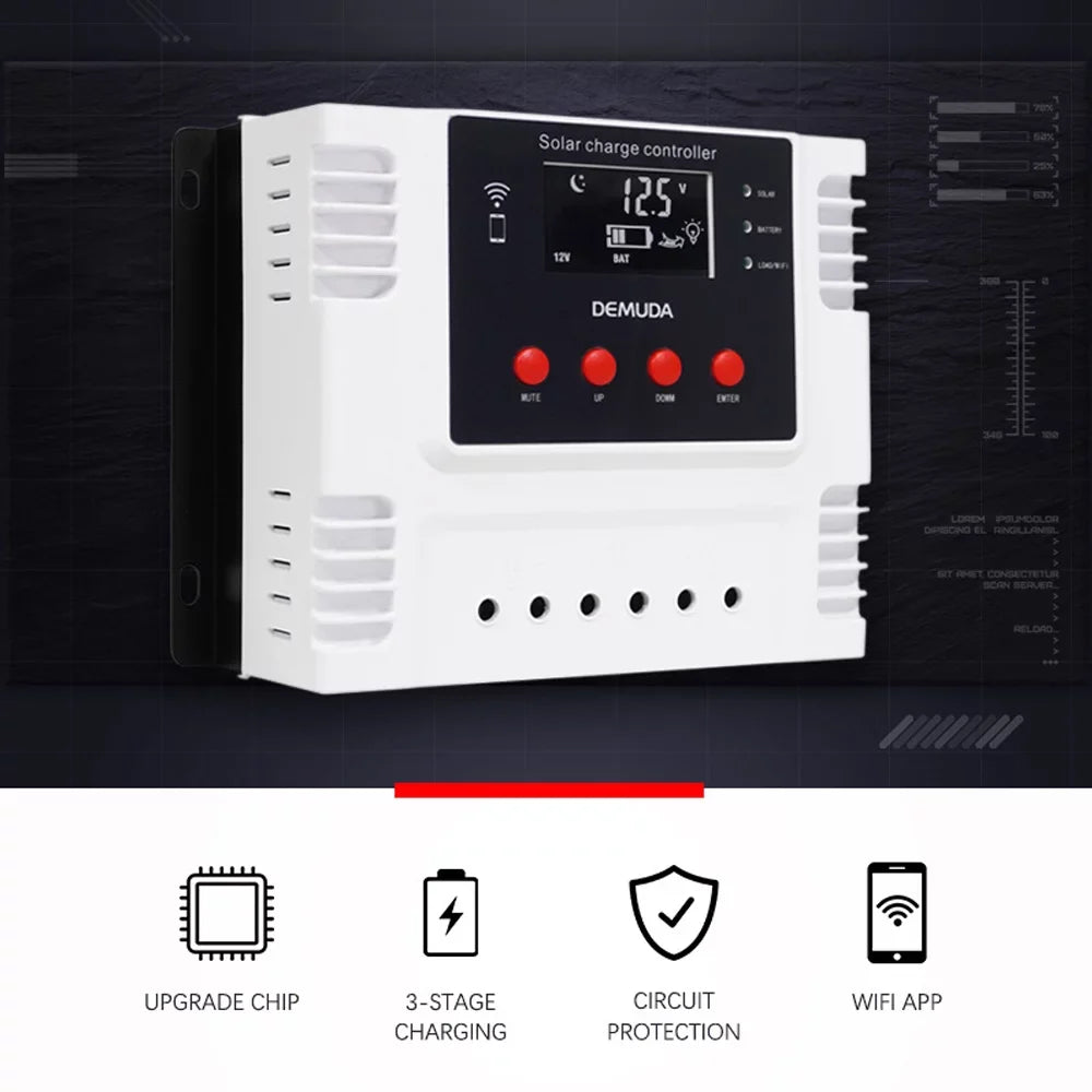 Lixada Chipset Solar Charger Controller 12V/24V with Mobile App Real-time Data LED Display for Leadacid Ternary Iron Batteries PWM