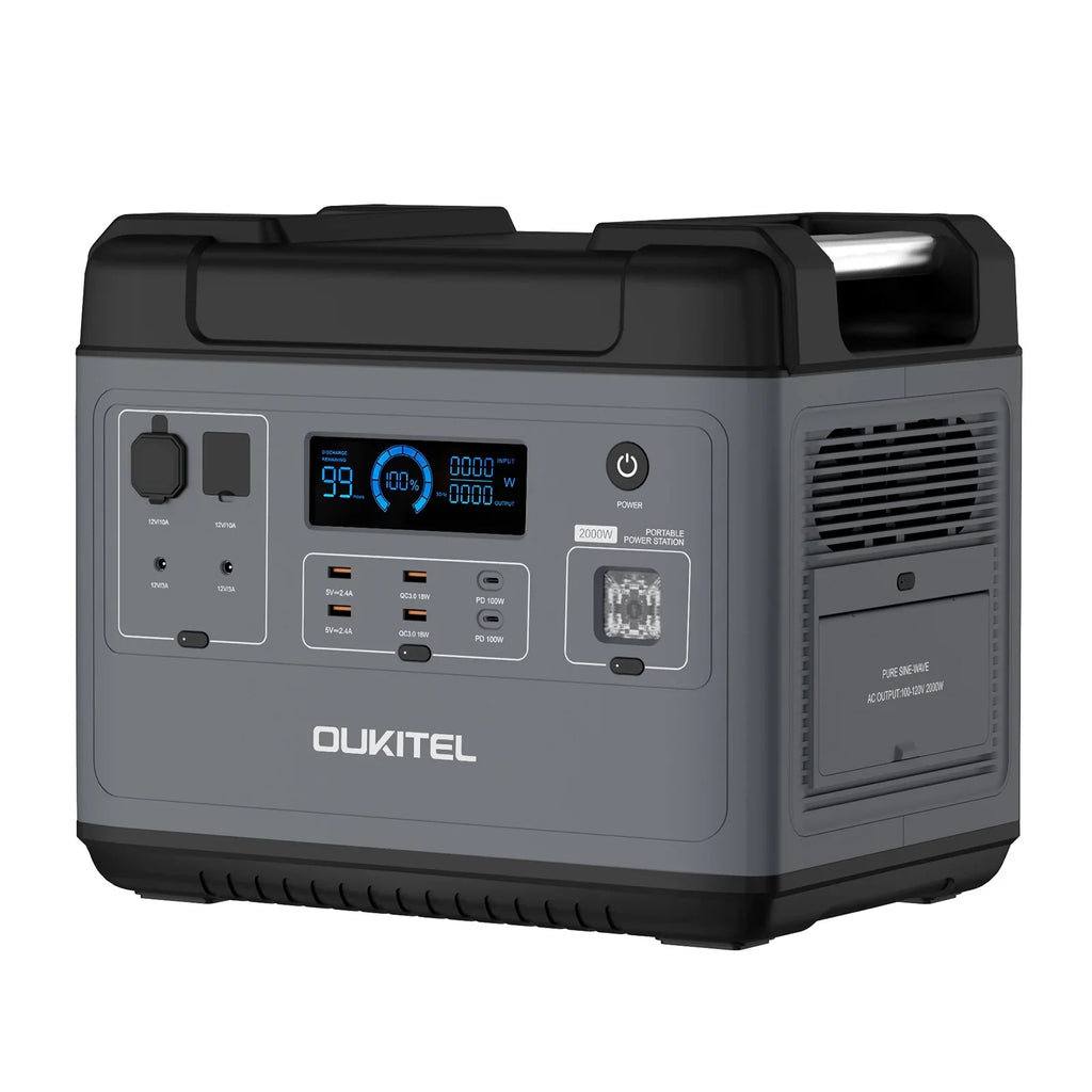 OUKITEL P2001 Portable Station 2000Wh/51.2V LiFePO4 Solar Generator 2000W Pure Sine Battery Station for Home Camping Emergency Battery Backup Support UPS
