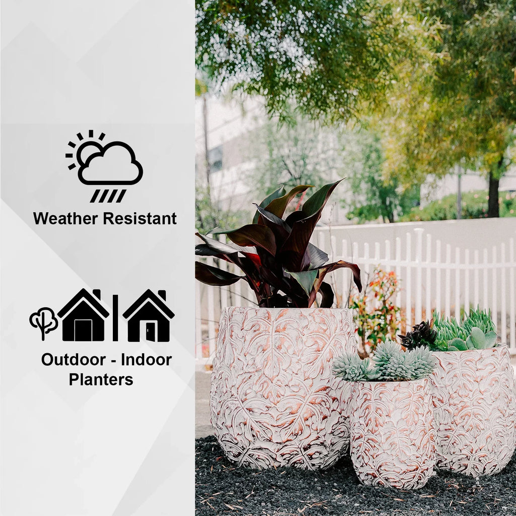 XBrand 19.3", 15.4" and 12.2"H Tall Beige and Golden Fiberstone/Cement Indoor Outdoor Planters (Set of 3), Modern Decorative Plant Pots with Drain Hole for All House Plants, Succulents & Flowers