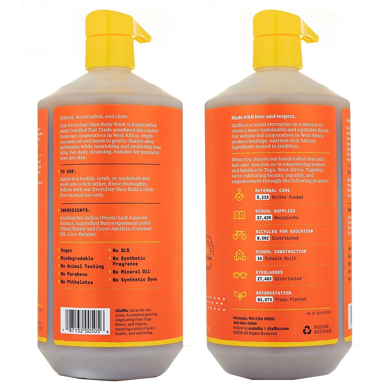 Alaffia Everyday Shea Body Wash, Naturally Helps Moisturize And Cleanse Without Stripping Natural Oils With Fair Trade Shea Butter, Neem, And Coconut Oil, Unscented, 2 Pack - 32 Fl Oz Ea.