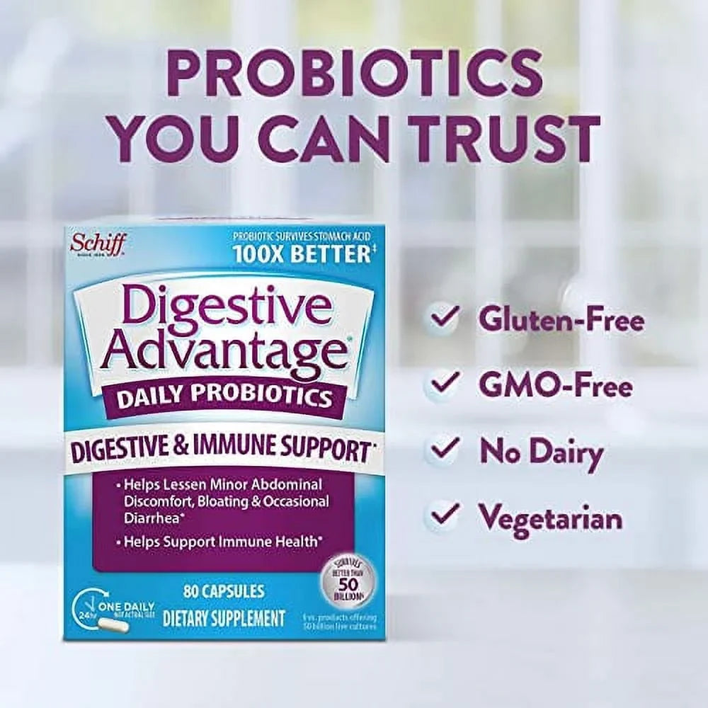 Daily Probiotic Capsules For Digestive Health & Gut Health, Digestive Advantage Probiotics For Men and Women (80 count box)