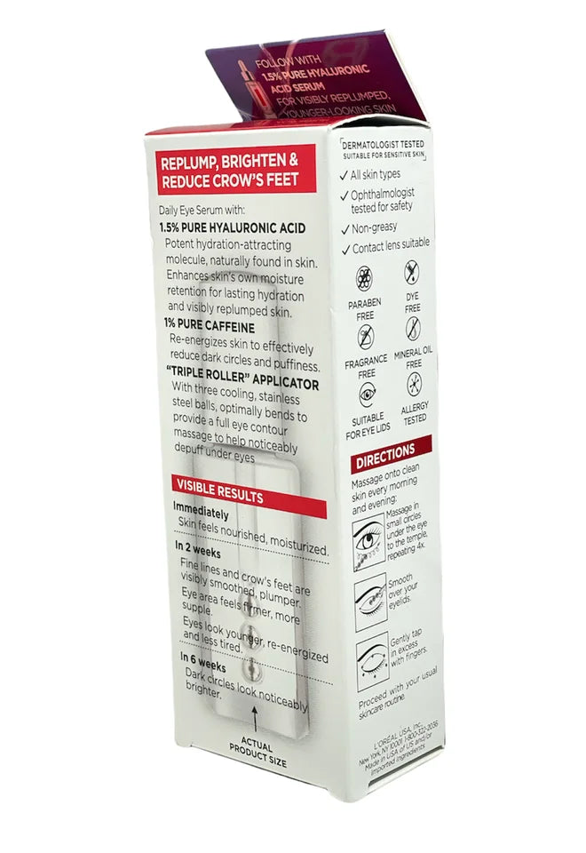 L'Oreal Revitalift Derm Intensives 2.5% Hyaluronic Acid+Caffeine Eye Serum 0.6oz
