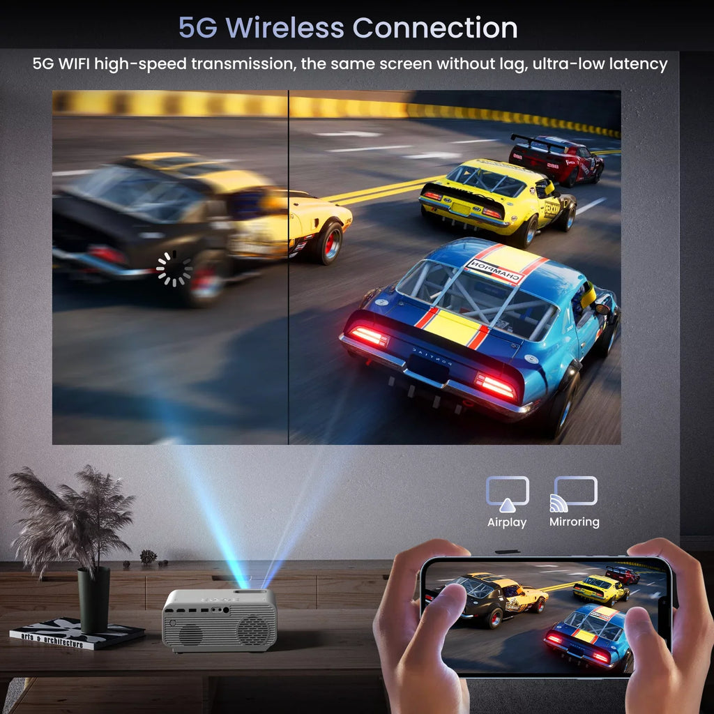 AUOSHI Projector with Wifi and Bluetooth, 4K Support 1080P Mini Projector , Video Projector For Home Theater , 12000LM Portable Outdoor Movie Projector 5G/2.4G