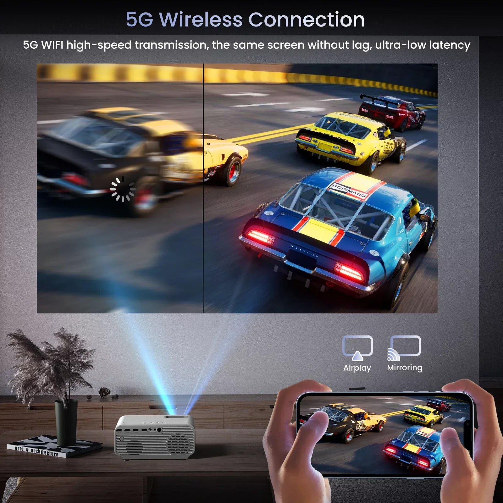 AUOSHI Projector with Wifi and Bluetooth, 4K Support 1080P Mini Projector , Video Projector For Home Theater , 12000LM Portable Outdoor Movie Projector 5G/2.4G