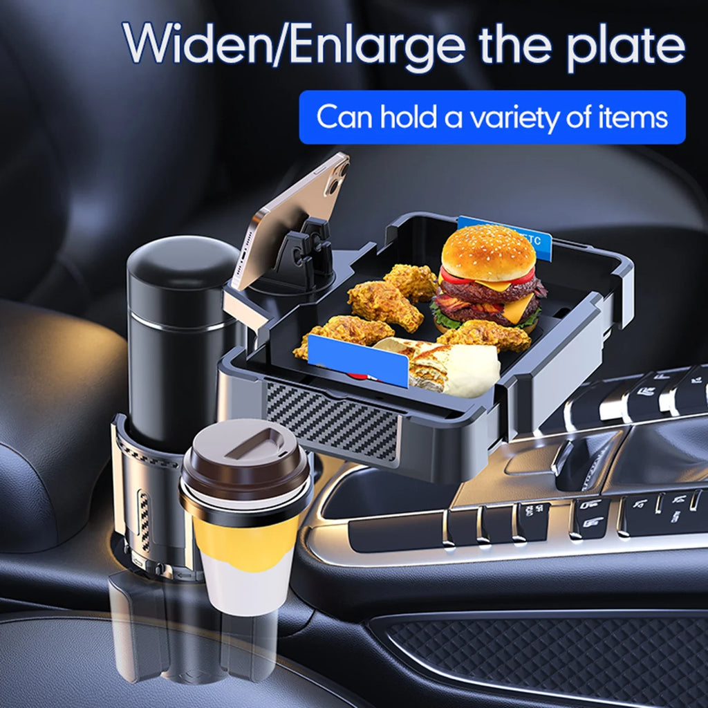 Anself Multifunctional Car Drink Phone Holders Snack Tray Expander, Adjustable Car Cup Holder with Dual Holder, Convenient for Traveling and Ridesharing